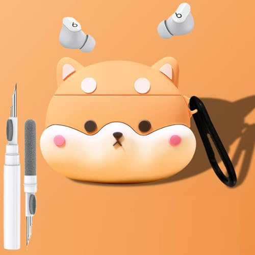 Custodia per Beat Studio Buds/Buds Plus, motivo simpatico cane in 3D Kawaii Cool New Beat Studio + cover skin con kit di pulizia e portachiavi, per auricolari Beat Studio, per ragazzi, ragazze,