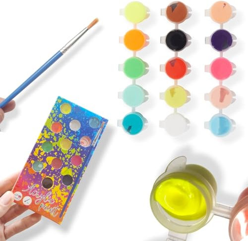 ANTEVIA – Peinture acrylique enfant avec pinceau | COFFRET DE 15 COULEURS | Gouache lavable |Peinture solide Aquarelle Acrylique| Couleur : 15 teintes différentes (Acrylic paint)
