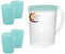 KiNDERWELT Premium Set Saftkanne 2 Liter Kunststoff und Trinkbecher 4er Set, 250 ml, Saftkanne mit Deckel und integrierter Maßeinteilung, aquamarin aus Kunststoff