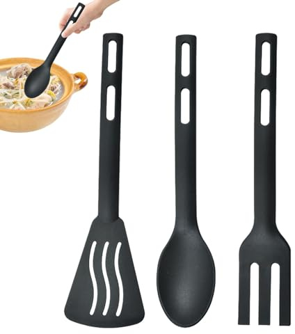Utensilios de cocina de nailon, espátula de acero inoxidable, resistente, pequeña, sartén de hierro fundido con mango de silicona, cuchara, utensilios de cocina portátiles para viajes, camping