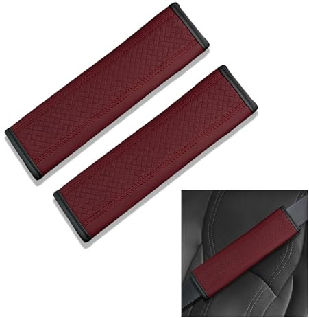 WINUERK 2PCS Copertura Cintura di Sicurezza Auto, Copertura Della Cinghia del Sedile, Protettore Della Cintura di Sicurezza, Copri Cinture di Sicurezza in Fibra di Cuoio Adatti Alle Auto (Rosso vino)