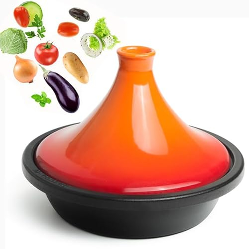 Yiustldd Tajine-Topf zum Kochen, Keramik-Auflaufform zum Schmoren und langsamen Garen, marokkanischer Tajine-Topf mit Deckel,Orange