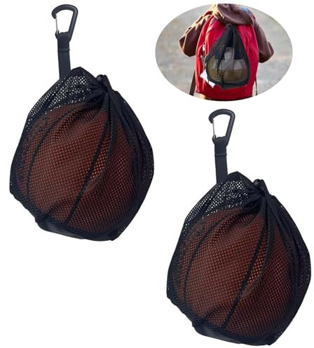 Disnace 2 Pieces Single Basketball Bag, Mesh Ball Bags for Football with Buckle Clip, Football Bag for Balls with Clip, Drawstring Sport Equipment Storage Net Bags for Basketball Volleyball Soccer