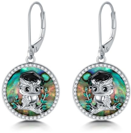 KZX Eulenohrringe für Frauen, 925 Sterling Silber, Eulen-Ohrhänger, Abalone-Muschel, Eulen-Ohrhänger, Schmuck, Geburtstags-Erntedankfestgeschenk für Mädchen, Frau