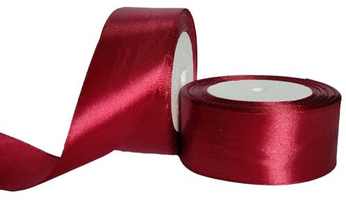 22m X 38mm geschenkband Rot，2 Rollen satinband，breite bänder zum basteln zum Verpacken von Geschenken, als Hochzeitsdekoration oder zum Selbermachen individueller Dekorationen(Wein rot)