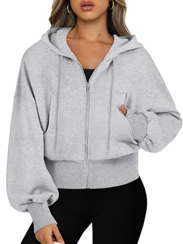 Jhsnjnr Damen Langarm Reißverschluss Kapuzenpullover Sweatjacke mit Kapuze Kurz Jacke Sweatshirt Cropped Zipper Hoodie