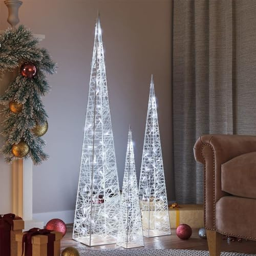 IKAYAA 3 Stück LED Pyramide Lichterkegel, Weihnachtsdeko für außen & innen, Weihnachtsdekoration, Weihnachtsbeleuchtung für Weihnachten, Beleuchtung für Weihnachten innen außen Kaltweiß 60/90/120 cm