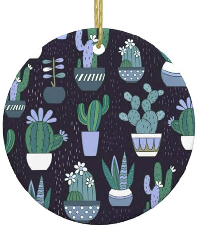 Colgante de cerámica con estampado de plantas suculentas de cactus, pequeñas decoraciones, decoraciones de Navidad, regalos de vacaciones