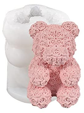 Fitooles Silikonform für Valentinstag, Rosenbär, Kerze, Tier, Gips, Silikonform, Desktop-Ornamente, Form für Zuhause
