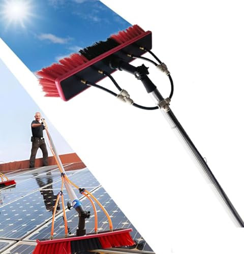 JXYQ Wasserführende Teleskopstange, PV-Systemreinigung, 3-12 M Teleskopstange Wasserführend Mit Bürste, Teleskop-Waschbürste Solarpanel-Reinigung 5M, Silber 55cm