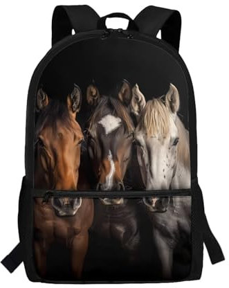 POLERO Pferde-Rucksack für Mädchen, Kinder, Schulrucksack, leicht, lässig, Tagesrucksack, Drei Pferde, One size