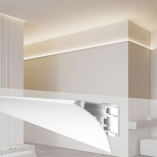 Profilé LED en Aluminium pour éclairage indirect, moulure métallique pour Bandes Lumineuses LED, décoration de Plafond, Cache-plinthes LED - 1,2 m