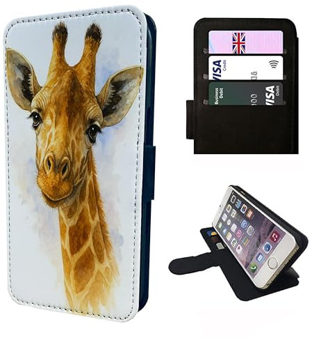 Giraffe Wallet Phone Case – Compatible with iPhone SE, 7, 8, X, XR, 11, 12, 13, 14, 15, 16 & 16E (Plus, Mini, Pro, Max Models) – Faux Leather Flip Cover with Card Slots – Safari Animal Design