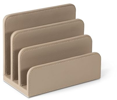 OSCO Faux Leather Mail Sorter & Envelope Organiser – Desk File Storage Stand with Display Slots – Modern Letter Holder Tray Minimalist Home & Office – Light Taupe