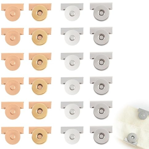 KOSLEOW 24 Pezzi Bottoni Magnetici 20mm - Chiusura Magnetica per Borse senza Cucire per Borsette, Portafogli, DIY - 6 Coppie Oro & 6 Coppie Argento - Bottoni a Pressione con Calamita Forte