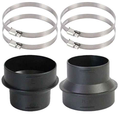 2 Stück Rohrverbinder, 60 Bis 75mm Heizungsauslass Adapter ABS | Adapterrohr mit 4 Klemme für Heizlüfter Schläuche, Standheizungs Adapterrohr, Standheizungsschlauch Rohrverbinder für Heizung