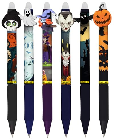 Online magiXX, 6x Radierstift Fun Halloween I Gelschreiber blau radierbar mit 0,7mm Strichstärke I Tintenroller zum Schreibenlernen, Büro I kompatibel mit Frixion Mine I Radierbarer Kugelschreiber