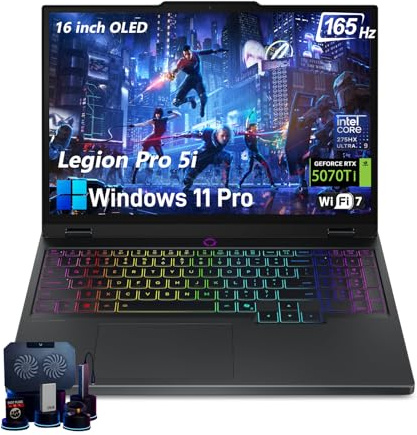 Lenovo Legion Pro 5i Gen 10 Gaming Laptop 2025 - Intel Ultra 9 275HX, NVIDIA RTX 5070Ti(), 16 WQXGA OLED 165Hz Display, RGB Backlit, Wi-Fi 7, Win 11 Pro, w/Accessories, 32GB RAM, 2TB SSD