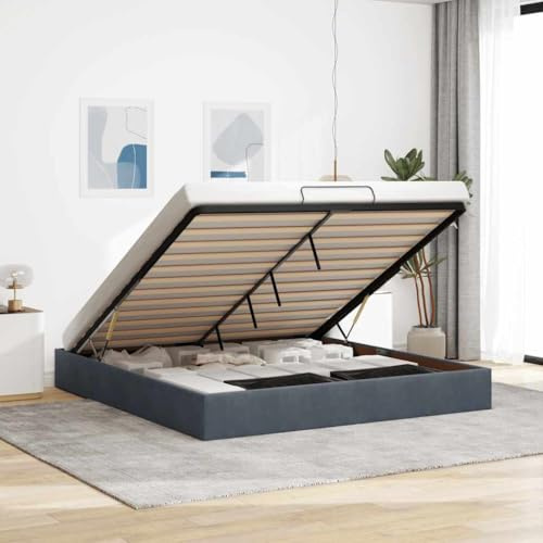 ACAGALA Polsterbett mit Bettkasten 180x200 cm, Doppelbett mit Stauraum, Bettgestell mit Lattenrost, Bettrahmen ohne Matratze, Boxspringbett für Schlafzimmer, Gästezimmer, Samt, Dunkelgrau