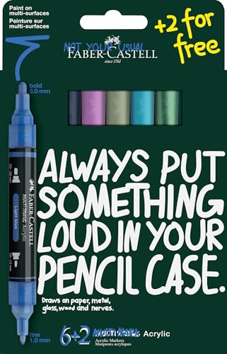 FABER-CASTELL - Multimark Acrylic Marker Set, 8 Farben | 8 Acrylmarker mit Doppelspitze, wasserfest und schnelltrocknend