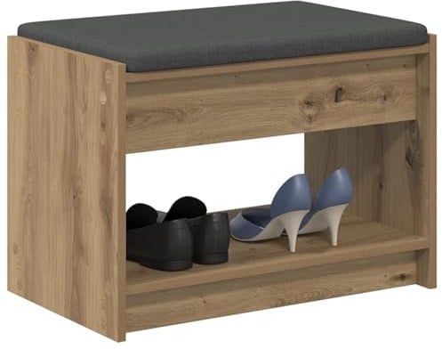 vidaXL Flurbank mit Kissen mit Regal Artisan-Eiche 63 x 38 x 45 cm, Moderner Flurbank, Coole Sitzgelegenheit, rechteckiges Design, praktische Stauraumlösungen für Zuhause