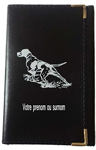 Syl'la – Porte-papiers Voiture Cuir Noir Motif Chien de Chasse – Étui Carte Grise, permis pour Homme -Personnalisé avec Prenom