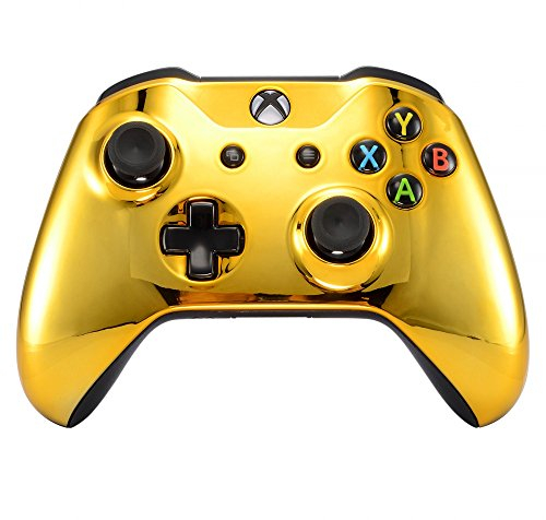 eXtremeRate Funda Delantera Carcasa Protectora de la Placa Frontal Cubierta Antideslizante para Xbox One S para Xbox One X Mando-Model 1708(Dorado Cromado)
