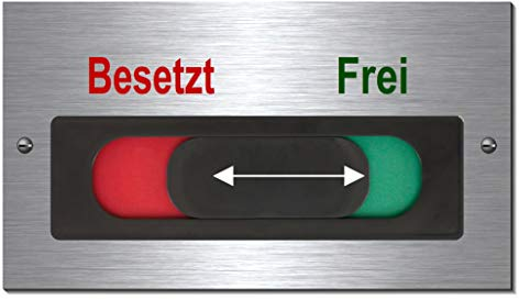 Frei-Besetzt-Hinweisschild-Schild-mit Schieber rot/grün-Türschild-Toilettenschild-Büroschild-180 x 100 x 3 mm-Aluminium Edelstahloptik silber mattgebürstet (1905-21G -mit Löcher)