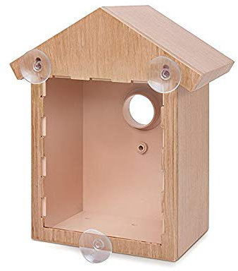 Wild Bird Watching Nesting Box Set Birdhouse Kit with Spy Window and One Way Mirror Foil Plastic House with Wood Looking Design
