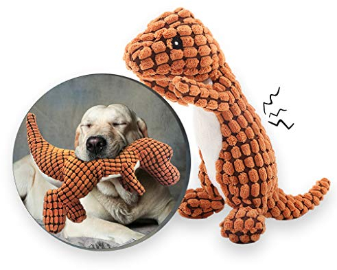 Andiker Gefülltes Hundespielzeug Plüsch Hundespielzeug Cord Langlebiges Interaktives Spielzeug Enthält Kunststoff Geräuschmachende Quietscher Dinosaurier Form Plüschtier (Orange)