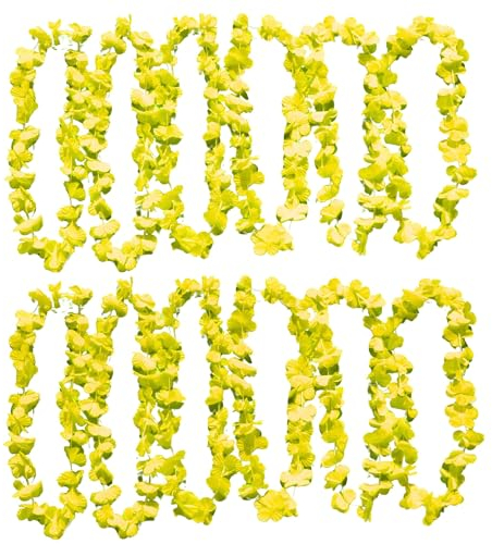 UV Floor - Neonfarbene Blumenkette - Premium-Qualität - Neonfarbenes Zubehör - Party - Kostüm - Neongelb - 12er-Set