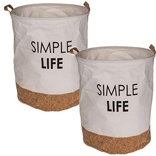 Bada Bing 2er Set Aufbewahrungskorb Simple Life HBT Ca. 18 x 30 x 20 cm Korb Weiß Mit Korkboden Aus Baumwolle Und Kork Standfeste Box 31
