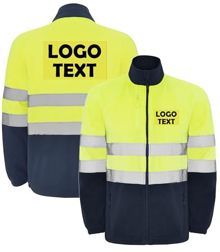 Warnschutz Fleecejacke personalisiert mit Logo, Text - Gelb/Orange | Reflektierend, Arbeitsjacke Selber Gestalten, Warnschutzjacke Fleece für Rettungsdienst, Handwerk, Bau & Logistik