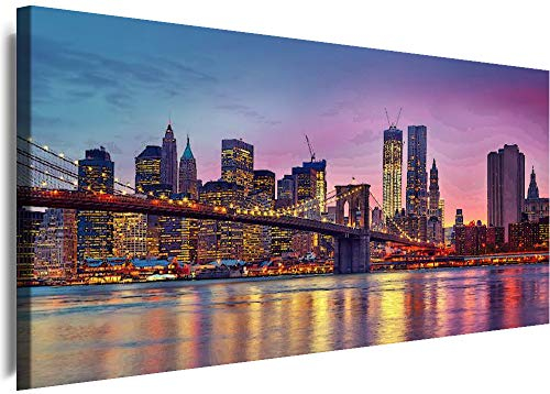 Myartstyle - Bilder Bilder New York Skyline NY Stadt City 100 x 45 cm LeinWandbilder Panorama Xxl - 1 Teilige Wandbilder Panorama Kunstdrucke w-a-2034-63