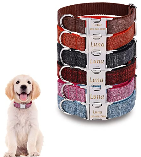 JH Personalised Dog Collar with Name Plate, Adjustable Tough Nylon Customize Engraved ID Collar with Metal Buckle, Options to Matching Style Leash and Bowtie(XS, S, M, L, XL) (Suit Style)