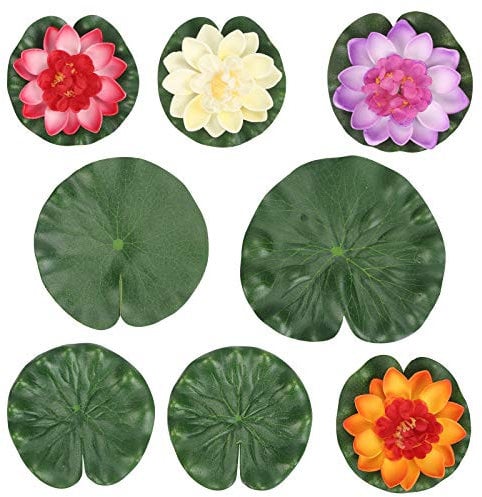 MENGON Künstlicher Lotus Schwimmende Seerosen Kunstpflanzen Blumen Lotusblätter Lotusblüte 5 Farben Teich Brunnen Garten Pool Fischteich Aquarium Dekoration