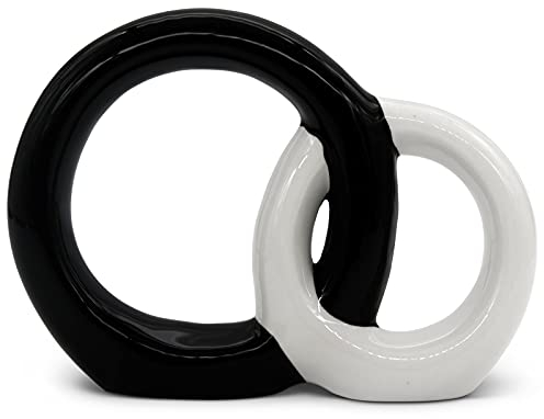 FeinKnick Harmonische Symbol-Skulptur “Für Immer” - Keramik Ringe 18cm groß in Schwarz & Weiß als Zeichen für Verbundenheit - Handbemalte Deko Figur schwarz-Weiss zur Dekoration - Paarfigur Eternity