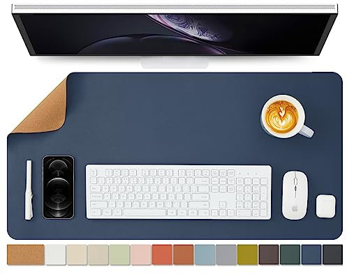 Kork Schreibtischunterlage - Doppelseitige Schreibtischauflage für Büro und Zuhause - Als große Mausunterlage und Schreibtischmatten auf Schreibtischen（Dunkelblau、80cmx40cm）