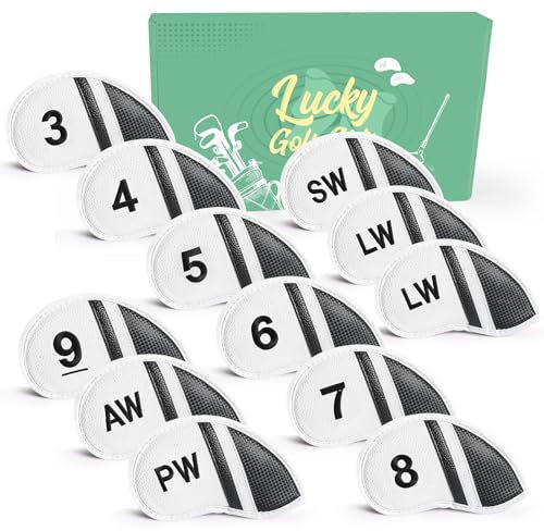 Amy Sport Golf Iron Head Covers Value 12 Pcs Set Thick Synthetic Leather, Protection Weatherproof Club Headcover Fit Universal Main Iron Wedge Golf Clubs for Men Women (White)