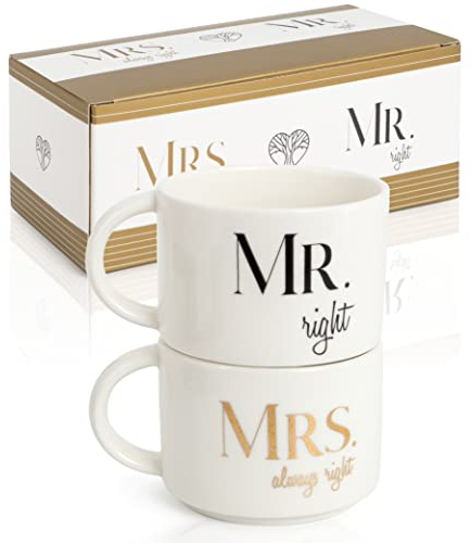 WeddingTree MR Right MRS Alway Right Tassen - 2er Set - Hochzeitsgeschenke für Brautpaar - Tassen für Paare - Paar Geschenke zur Hochzeit Verlobung Hochzeitstag -Partnertassen
