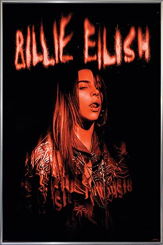 Close Up Billie Eilish Poster Sparks (93x62 cm) gerahmt in: Rahmen Silber