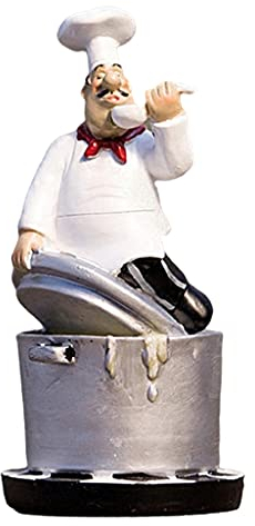 perfk Chef Statue Süße Harz Figur Statue Ornamente Statue Küche Cafe Bar Restaurant Dekor, Setzen Sie Sich auf den Topfdeckel