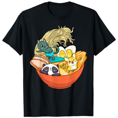 Cute Kawaii Cat Ramen Bowl Japanese Anime Panda Dog Noodle T-Shirt