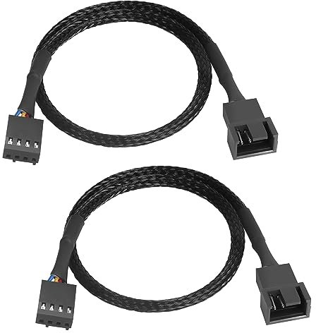QIANRENON Câble d'Extension PWM 4 Pin pour Ventilateur PC - Mâle à Femelle, Nylon Tressé, Compatible CPU/ATX/Boîtier - 30cm/11.8in, 2 Pièces