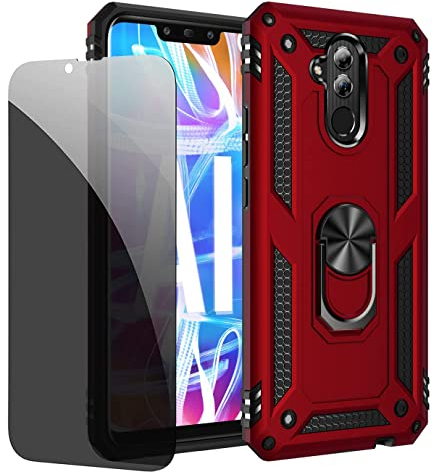 JOYTAG Schutzhülle kompatibel mit Huawei Mate 20 Lite, Rot, Schutzhülle mit Displayschutzfolie aus Sichtglas, Anti-Spionage-Schutz