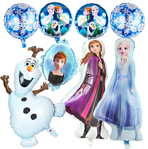 Geburtstagsparty Deko, 8pcs Folienballon, Gefrorene Geburtstagsdeko,Prinzessin Folienballon,Schneeflocke Folienballon,Geburtstag Luftballons Mädchen,Kindergeburtstag Dekoration