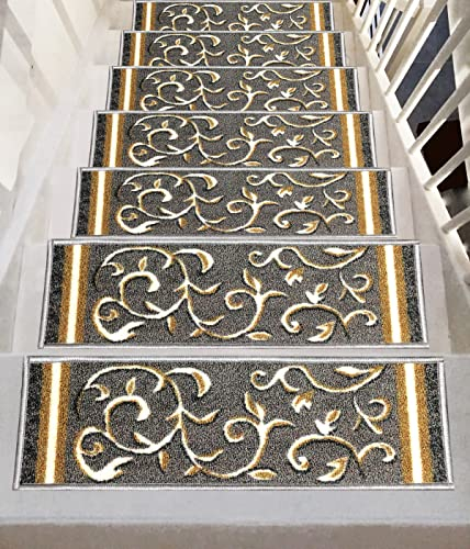 Gloria Treppenstufen mit rutschfester Gummi-Rückseite, rutschfeste Stufenmatten – Set von 7 Stück (21,6 x 66 cm) (7, Stair-1953)