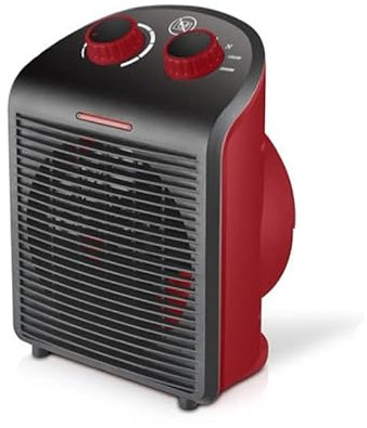 Virsus Termoventilatore Hermes portatile 1000-2000 watt 3632, misura 19x13x25 cm, basso consumo, 2 livelli di potenza, scaldino elettrico scaldabagno con funzione Caldo e Freddo, Vari Colori (rosso)