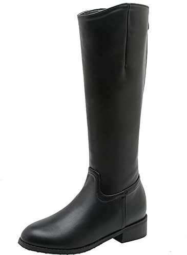 Lroey Reoly Stivali da Donna a Metà Polpaccio con Tacco a Blocco, Stivali da Equitazione Tacco Medio Punta Rotonda Boots Semplici Zip 135 Nero Numero 43 EU