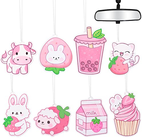8Stück Auto Lufterfrischer Kawaii Erdbeer Chips duftende Ornament Auto Rückspiegel Anhänger Hängende Ornament Vent Dekoration Nett Aromatisch Duft Ornament für Party Supplies